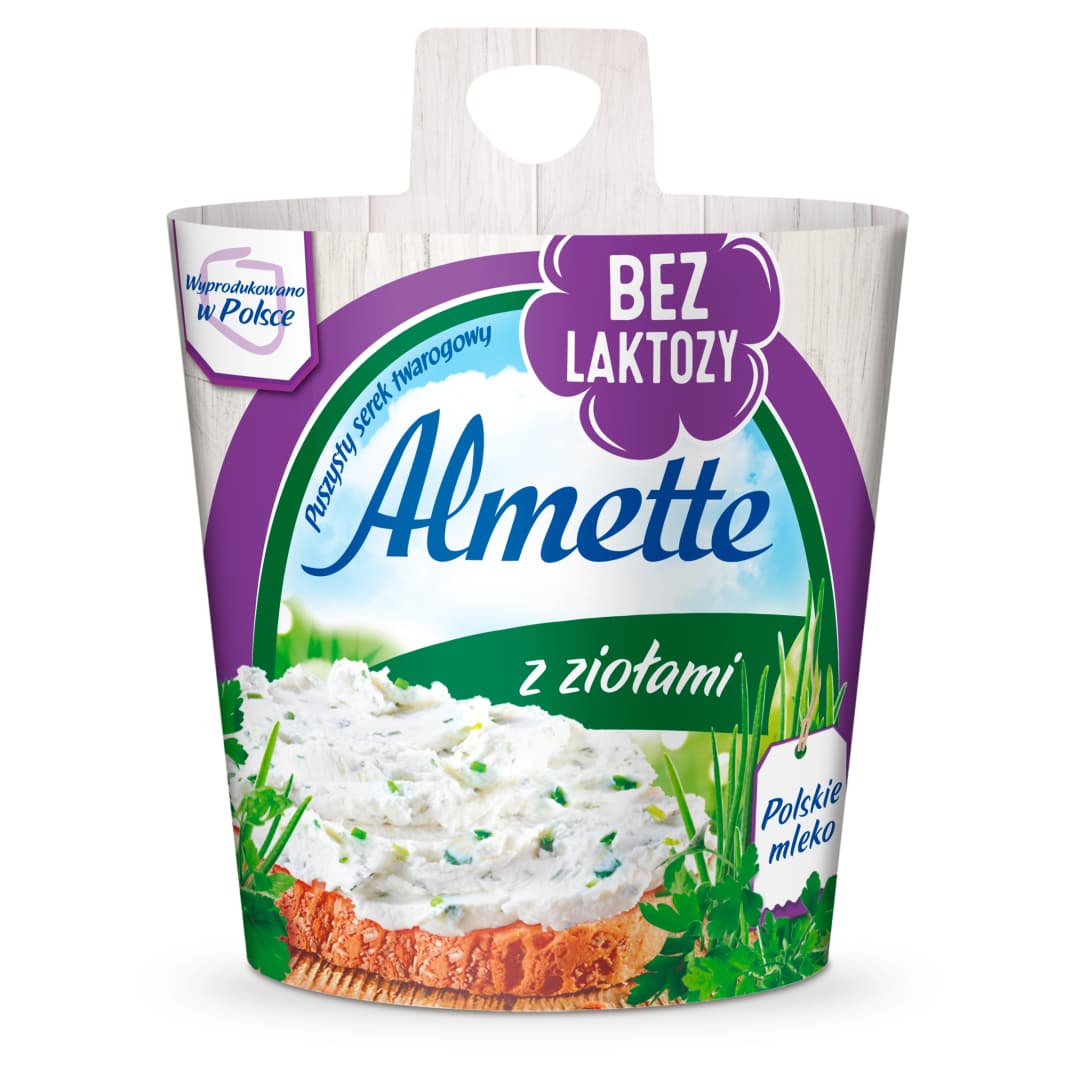 ALMETTE Puszysty Serek twarogowy z ziolami bez laktozy. 35,93 zl/kg