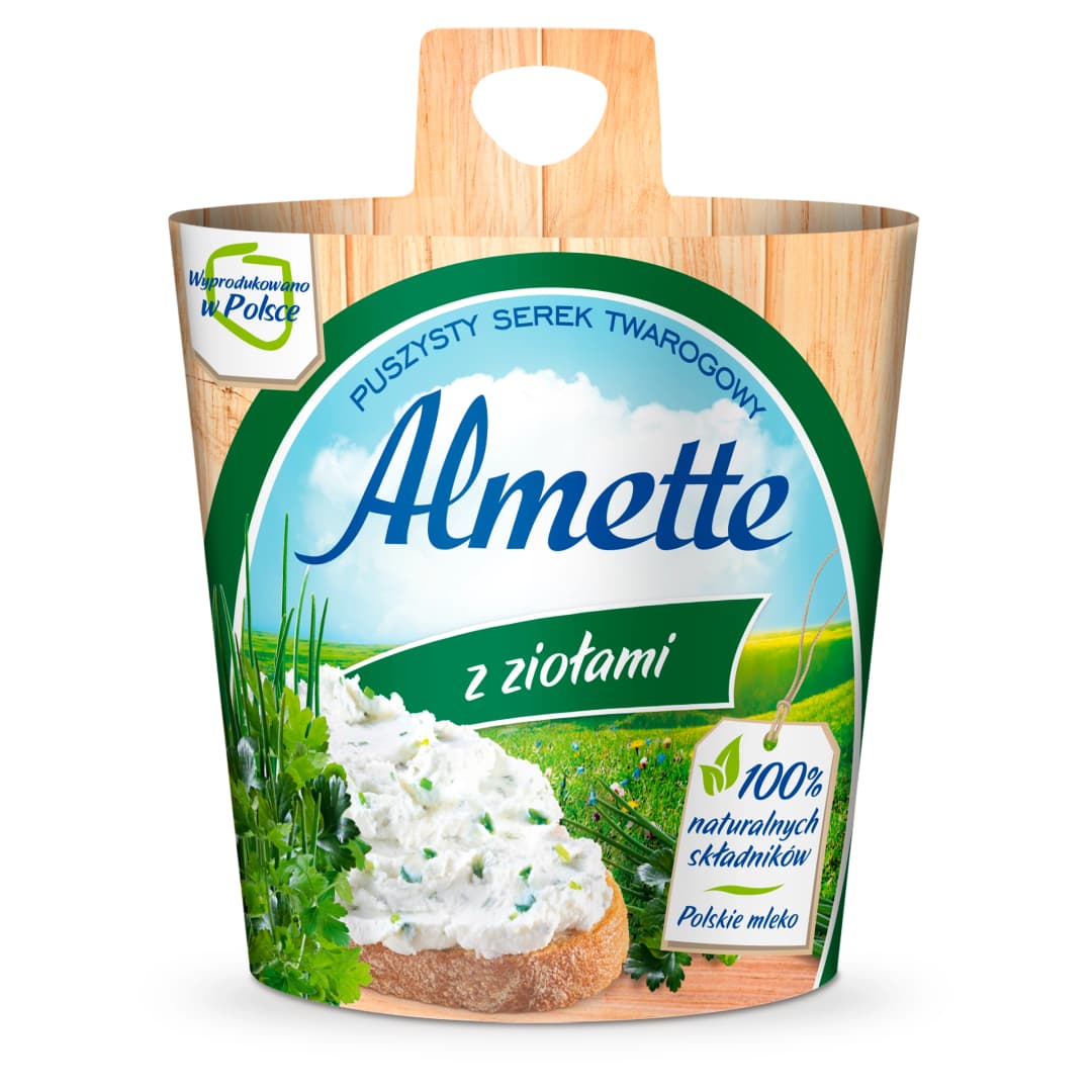 ALMETTE Puszysty serek twarogowy z ziolami. 37,27 zl/kg