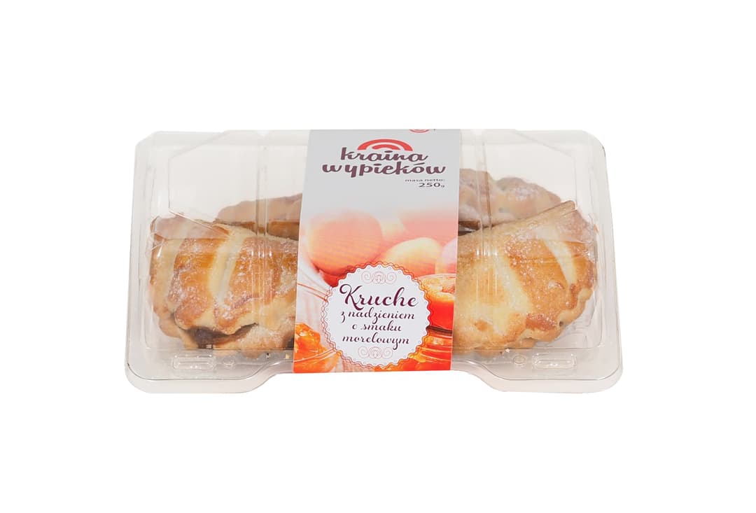 OLSZA KRAINA WYPIEKOW Ciastka kruche z nadzieniem o smaku morelowym. 37,96 zl/kg