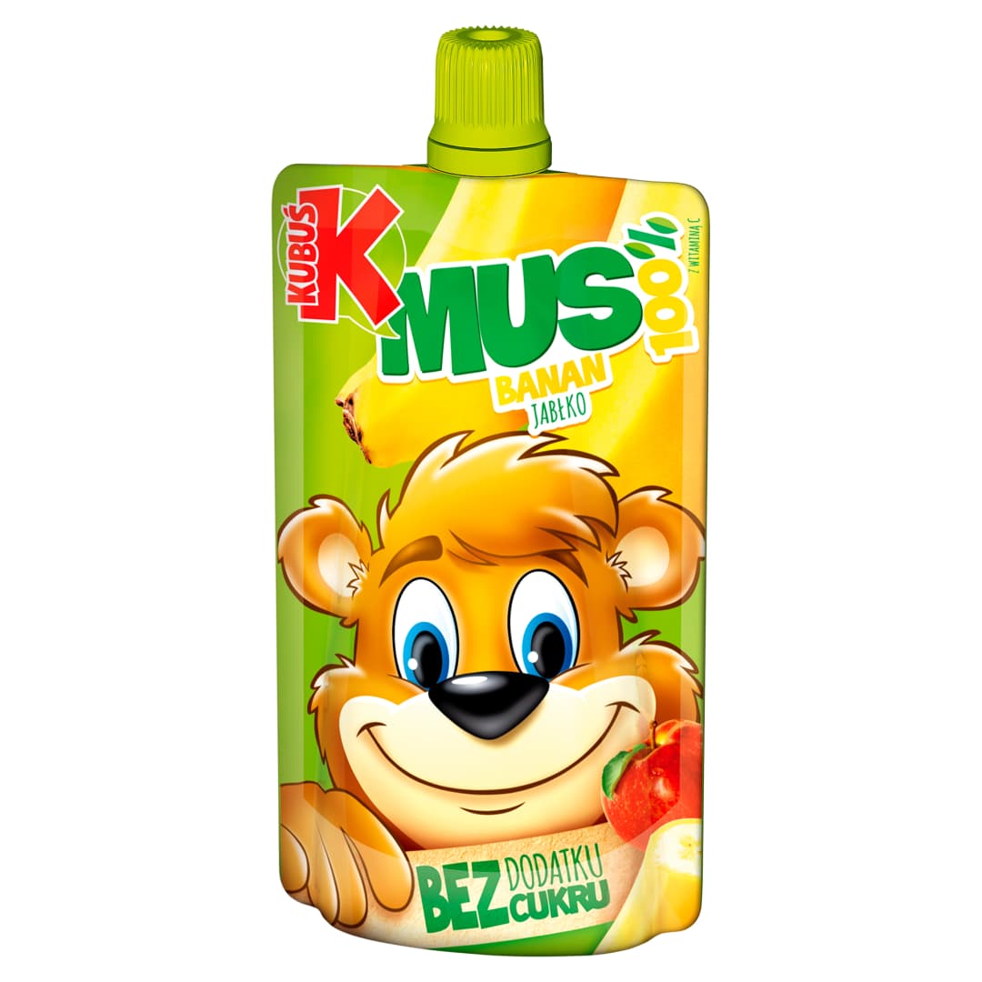 KUBUS Mus 100% banan jablko. 23,90 zl/kg